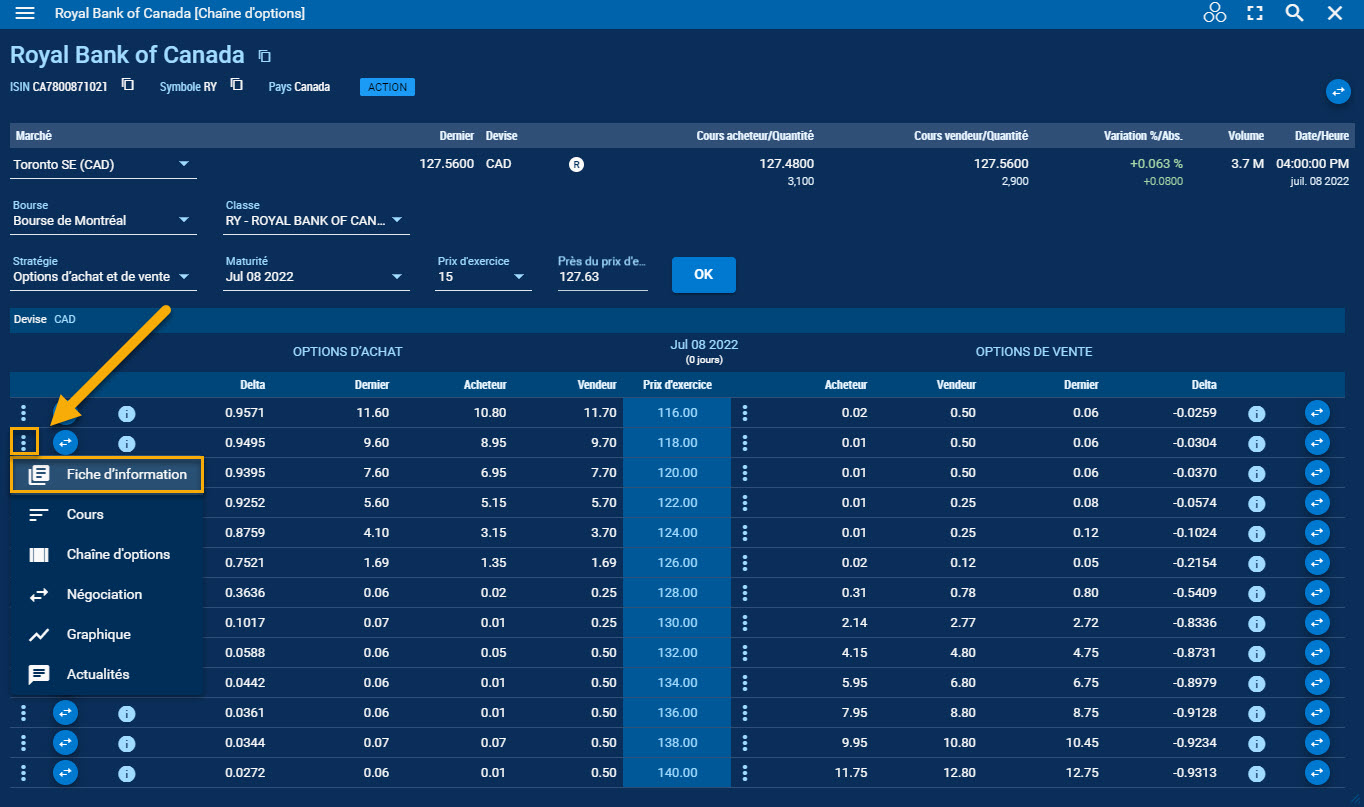Menu déroulant à trois points en surbrillance